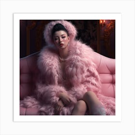 Asian Woman In Pink Fur Coat Art Print