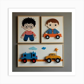 Three Kids On A Train Art Print