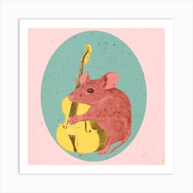 Jazzy mouse, double bass, music, illustration, wall art Art Print