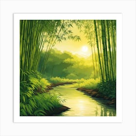 A Stream In A Bamboo Forest At Sun Rise Square Composition 75 Art Print