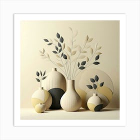 Vases And Leaves Art Print