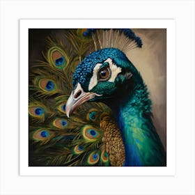 Default The Painting Portrays A Majestic Peacock With Its Vibr 3 Art Print