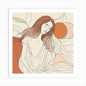 Female Line Drawing With Long Flowy Hair In The St Art Print