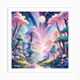 A Fantasy Forest With Twinkling Stars In Pastel Tone Square Composition 334 Art Print