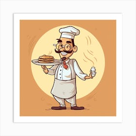 Cartoon Chef Holding Pancakes 1 Art Print