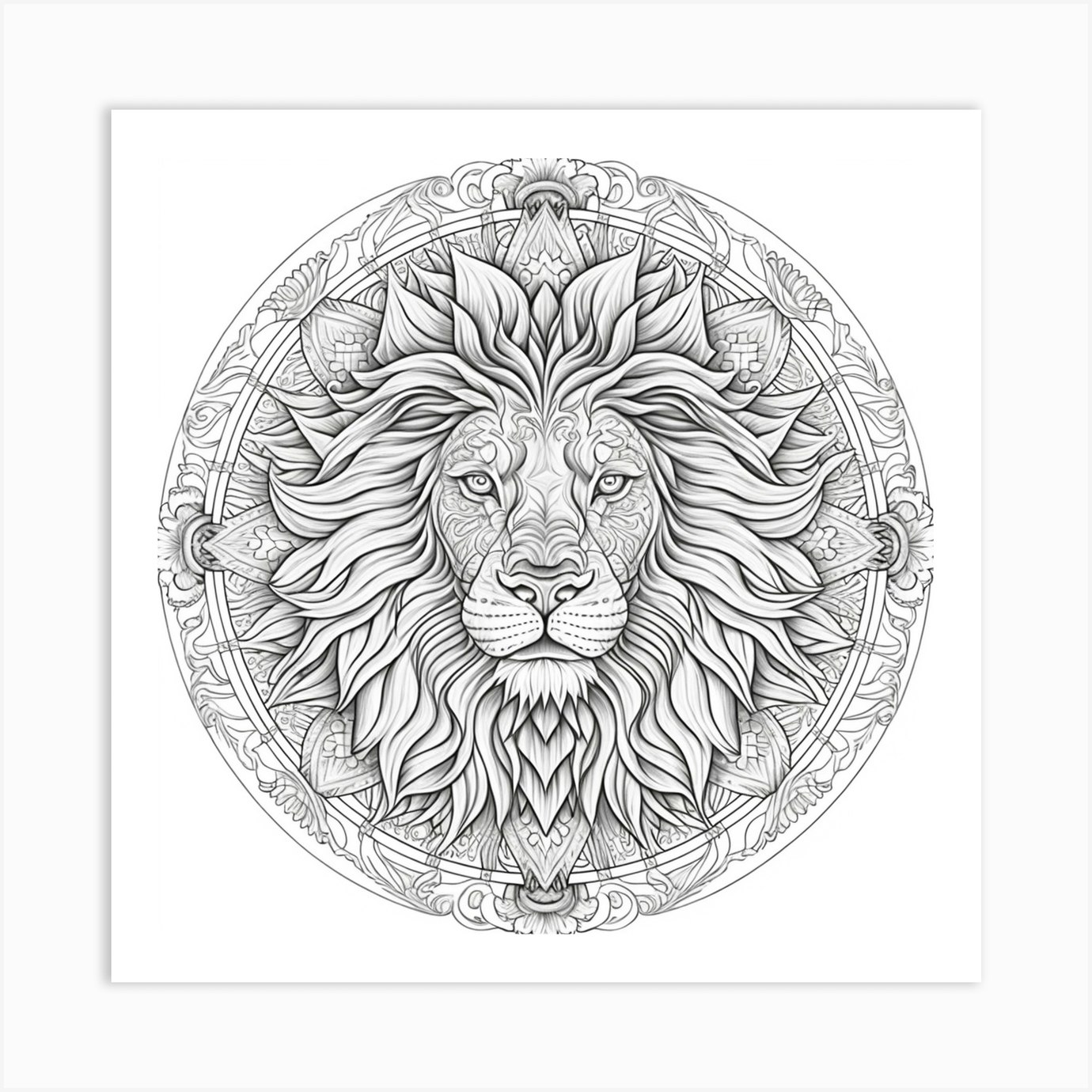 Lion head mandala - 1 - Lion Kids Coloring Pages