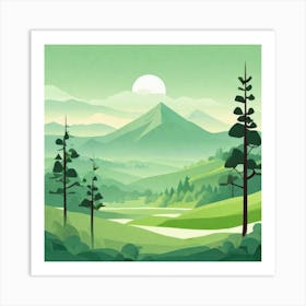 Misty mountains background in green tone 4 Art Print