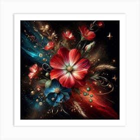 Flowers On A Black Background Art Print