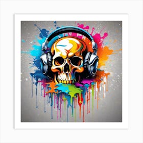 Skull With Headphones 30 Art Print