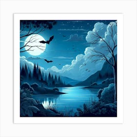 Night Landscape With Bats 1 Art Print