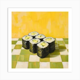 Maki Sushi Yellow Checkerboard 2 Art Print