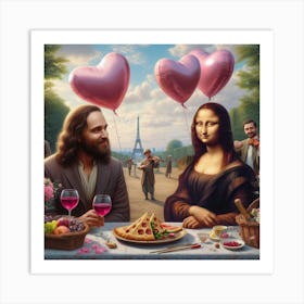 Dinner Mona Lisa and Da Vinci Eiffel Tower Art Print