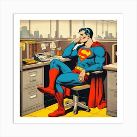 Superman sitting at a cubical, 1930's comic 3 Art Print