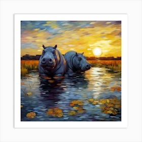 Sunset Hippo Art Print