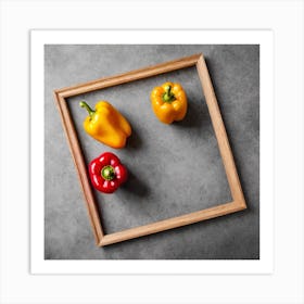 Wooden Frame With Peppers Art Print