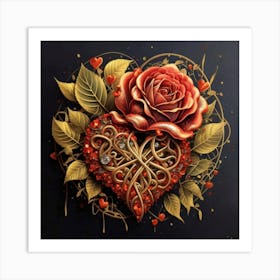 Heart and beautiful red rose 20 Art Print