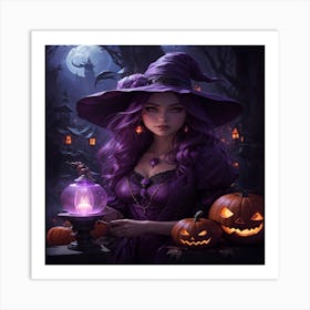 Witch With Pumpkins Art Print