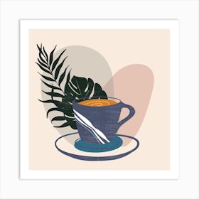 Coffee Cup With Leaves Art Print