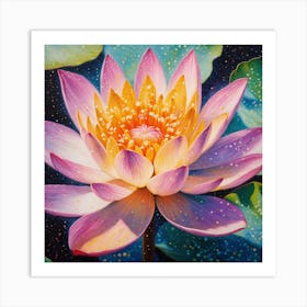 Pointillist on metal "Flower of Lotus" 4 Art Print