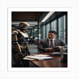 Businessman And Robot Art Print