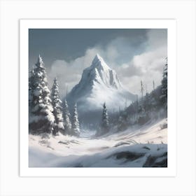 Snowy Mountain Landscape Art Print