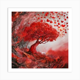 Red Tree And Heart Shaped Butterflies (2) Art Print