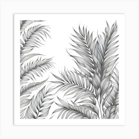 Line Art palm leaves 2 Art Print