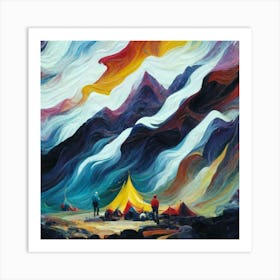 People camping in the middle of the mountains oil painting abstract painting art 13 Art Print