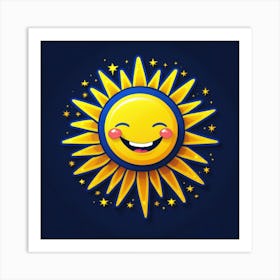 Lovely smiling sun on a blue gradient background 135 Art Print