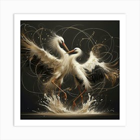 Two Cranes Dancing Art Print