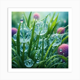 Water Droplets On Grass 1 Art Print