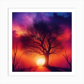 Sunset With Tree 1 Art Print