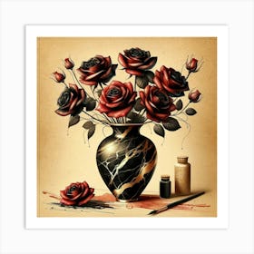Roses In A Marble Vase 10 Art Print