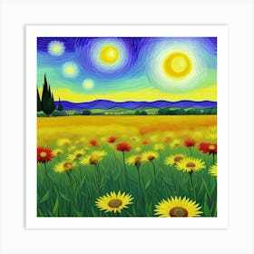 Starry Night Flower Meadow Art Print