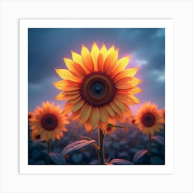 A Radiant Sunflower With Petals Like Swirling, Neon Ribbons In A Dreamlike Field 1 Art Print