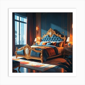 Blue And Gold Bedroom Poster