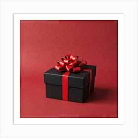 Black Gift Box On Red Background 2 Art Print