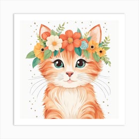 Floral Baby Cat Nursery Illustration (28) Art Print