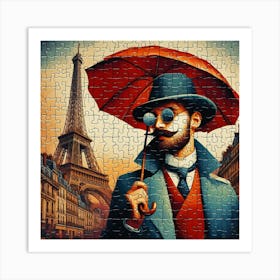 Abstract Puzzle Art French man with umbrella Art Print