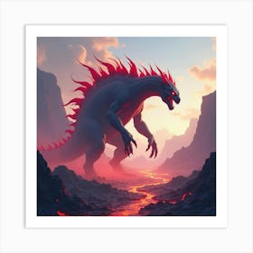 Titan Monster In A Watercolor Mystical Lava Field 1 Art Print