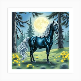 Blue Horse In The Forest 13 Art Print