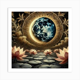 Moon And Water Lilies Art Print