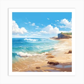 Gentle Waves On A Sandy Beach Art Print