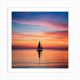 Sailboat At Sunset 5 Art Print