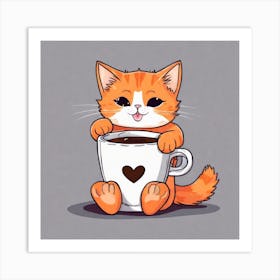 Cute Orange Kitten Loves Coffee Square Composition 16 Art Print