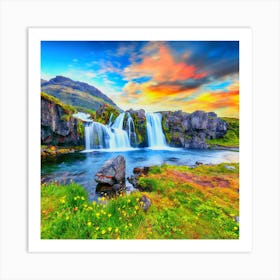 Waterfall In Iceland Art Print