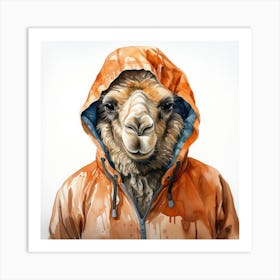 Watercolour Cartoon Dromedary In A Hoodie 2 Art Print