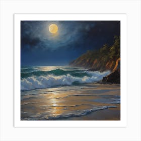 Full Moon At The Beach Art Print