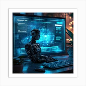 A Cyber Themed Website Interface With A Central Chat Dialog Box Engaging In Conversation With A Cli (2) Art Print