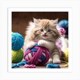Kitten Playing With Yarn Art Print